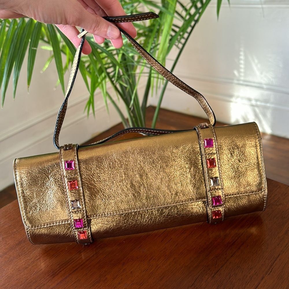 Italian Couture Donald J Pliner Clutch - Gold with Jewels